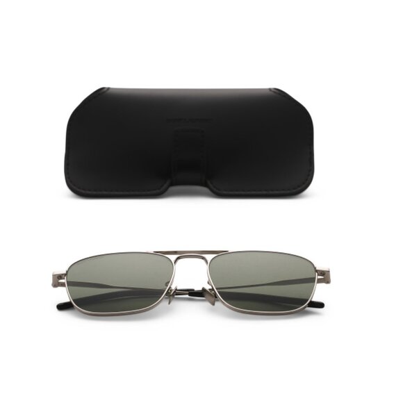 SAINT LAURENT Silver/Green 56mm Square Sunglasses - Picture 1 of 2